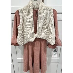 Rare Editions 2 Piece Blush Pink Dress With Faux Fur Vest Girls Size 12